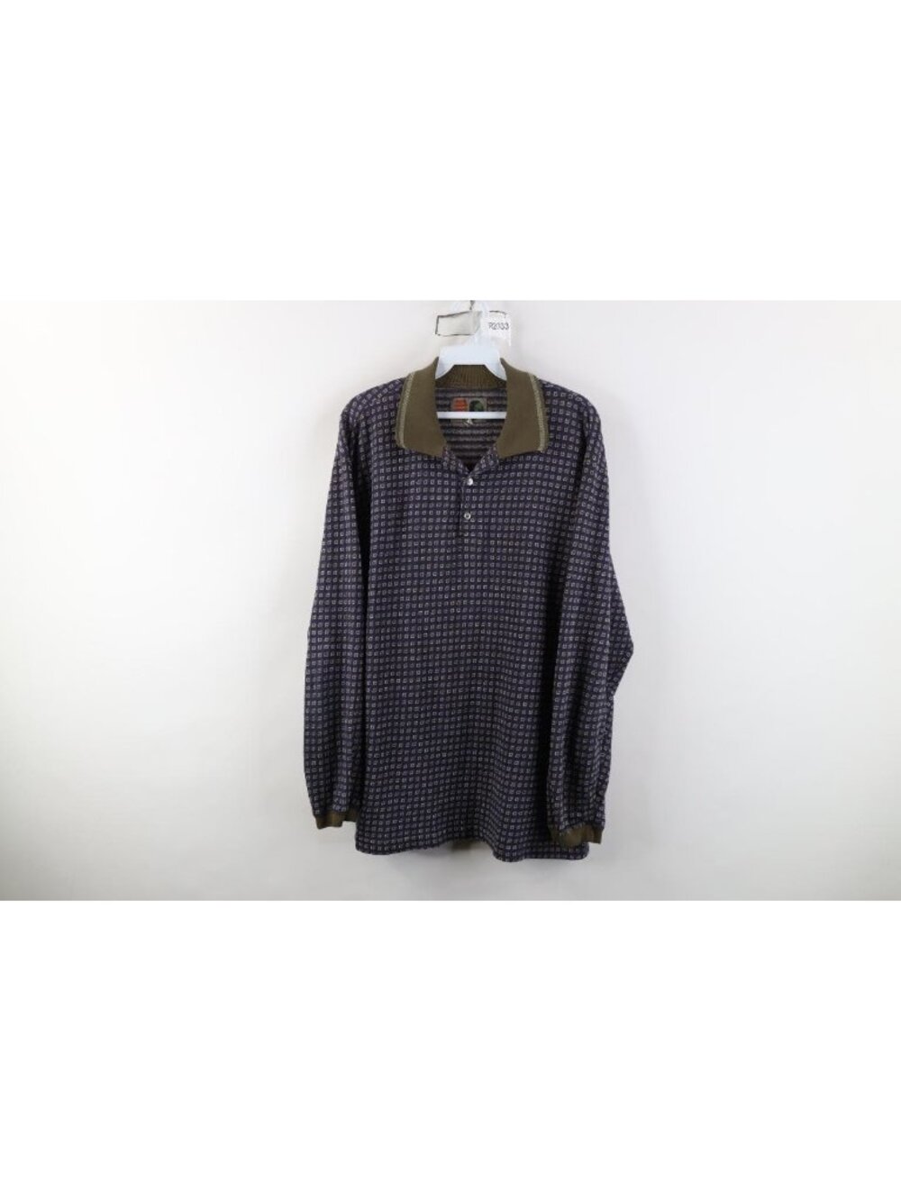 Vintage 90s IOU Skateboarding Mens Large Geometric Knit Long Sleeve Polo USA